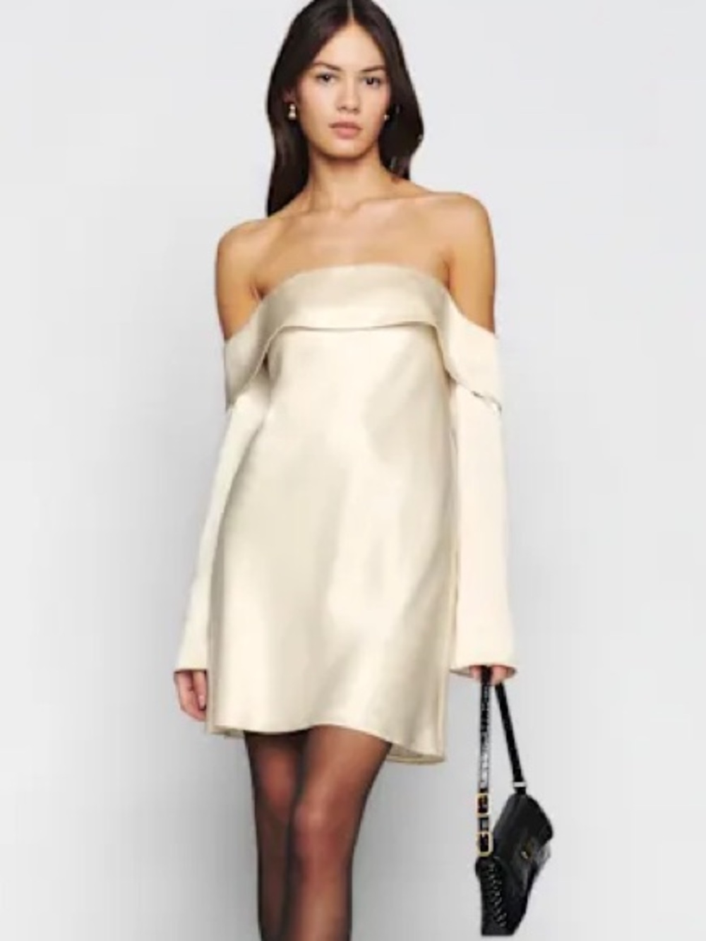 NWT Reformation Maves Almond Strapless Satin Mini Dress in Champagne Cream